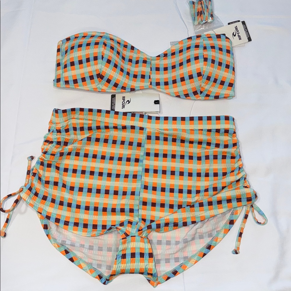 RIPCURL LOTTIE CHECK BANDEAU BIKINI TOP & BIKINI BOTTOM, M - Picture 2 of 11